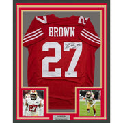 Framed Autographed/Signed Ji'Ayir Brown 35x39 San Francisco Red Football Jersey Beckett BAS COA
