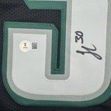 Framed Autographed/Signed Jihaad Campbell 35x39 Philadelphia Black Football Jersey Beckett BAS COA
