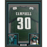 Framed Autographed/Signed Jihaad Campbell 35x39 Philadelphia Green Football Jersey Beckett BAS COA