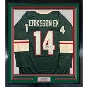Framed Autographed/Signed Joel Eriksson Ek 35x39 Minnesota Green Hockey Jersey Beckett BAS COA