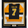Framed Autographed/Signed John Cullen 35x39 Pittsburgh Black Hockey Jersey JSA COA
