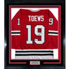 Framed Autographed/Signed Jonathan Toews 35x39 Chicago Red Hockey Jersey Beckett BAS COA
