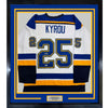 Framed Autographed/Signed Jordan Kyrou 35x39 St. Louis White Hockey Jersey Beckett BAS COA
