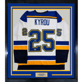 Framed Autographed/Signed Jordan Kyrou 35x39 St. Louis White Hockey Jersey Beckett BAS COA