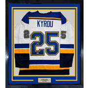 Framed Autographed/Signed Jordan Kyrou 35x39 St. Louis White Hockey Jersey Beckett BAS COA