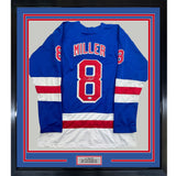 Framed Autographed/Signed JT J.T. Miller 35x39 New York Blue Hockey Jersey Beckett BAS COA