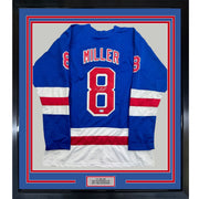 Framed Autographed/Signed JT J.T. Miller 35x39 New York Blue Hockey Jersey Beckett BAS COA