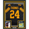Framed Autographed/Signed JT Thomas 35x39 Pittsburgh Black Color Rush Football Jersey Beckett BAS COA