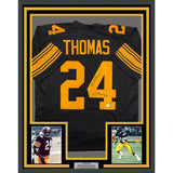 Framed Autographed/Signed JT Thomas 35x39 Pittsburgh Black Color Rush Football Jersey Beckett BAS COA
