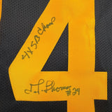 Framed Autographed/Signed JT Thomas 35x39 Pittsburgh Black Color Rush Football Jersey Beckett BAS COA