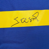 Framed Autographed/Signed Julio Cesar 35x39 Brazil Blue Soccer Futbol Jersey Beckett BAS COA