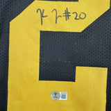 Framed Autographed/Signed Kaleb Johnson 35x39 Pittsburgh Black Color Rush Football Jersey Beckett BAS COA