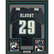 Framed Autographed/Signed LeGarrette Blount 35x39 Philadelphia Black Football Jersey JSA COA