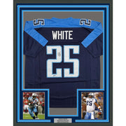 Framed Autographed/Signed LenDale White 35x39 Tennessee Navy Blue Football Jersey Beckett BAS COA