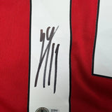 Framed Autographed/Signed Leny Yoro 35x39 Manchester United Red Soccer Futbol Jersey Beckett BAS COA