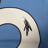 Framed Autographed/Signed Mario Balotelli 35x39 Manchester City Blue Soccer Futbol Jersey Beckett BAS COA