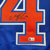 Framed Autographed/Signed Mattias Ekholm 35x39 Edmonton Blue Hockey Jersey Beckett BAS COA