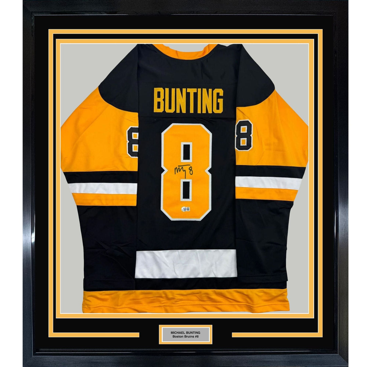 Framed Autographed/Signed Michael Bunting 35x39 Pittsburgh Black Hockey Jersey Beckett BAS COA