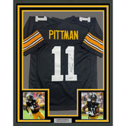 Framed Autographed/Signed Michael Pittman Jr. 35x39 Pittsburgh Black Football Jersey Beckett BAS COA