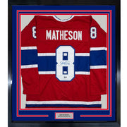 Framed Autographed/Signed Mike Matheson 35x39 Montreal Red Hockey Jersey Beckett BAS COA