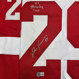 Framed Autographed/Signed Mike Vernon 35x39 Detroit White Hockey Jersey Beckett BAS COA