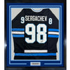 Framed Autographed/Signed Mikhail Sergachev 35x39 Utah Black Hockey Jersey JSA COA