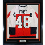 Framed Autographed/Signed Morgan Frost 35x39 Philadelphia Orange Hockey Jersey Beckett BAS COA