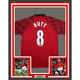 Framed Autographed/Signed Nicky Butt 35x39 Manchester United Red Soccer Futbol Jersey Beckett BAS COA
