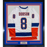 Framed Autographed/Signed Noah Dobson 35x39 New York White Hockey Jersey JSA COA