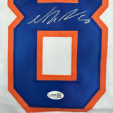 Framed Autographed/Signed Noah Dobson 35x39 New York White Hockey Jersey JSA COA