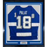 Framed Autographed/Signed Ondrej Palat 35x39 Tampa Bay Blue Hockey Jersey JSA COA