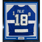Framed Autographed/Signed Ondrej Palat 35x39 Tampa Bay Blue Hockey Jersey JSA COA