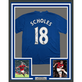 Framed Autographed/Signed Paul Scholes 35x39 Manchester United Blue Soccer Futbol Jersey Beckett BAS COA