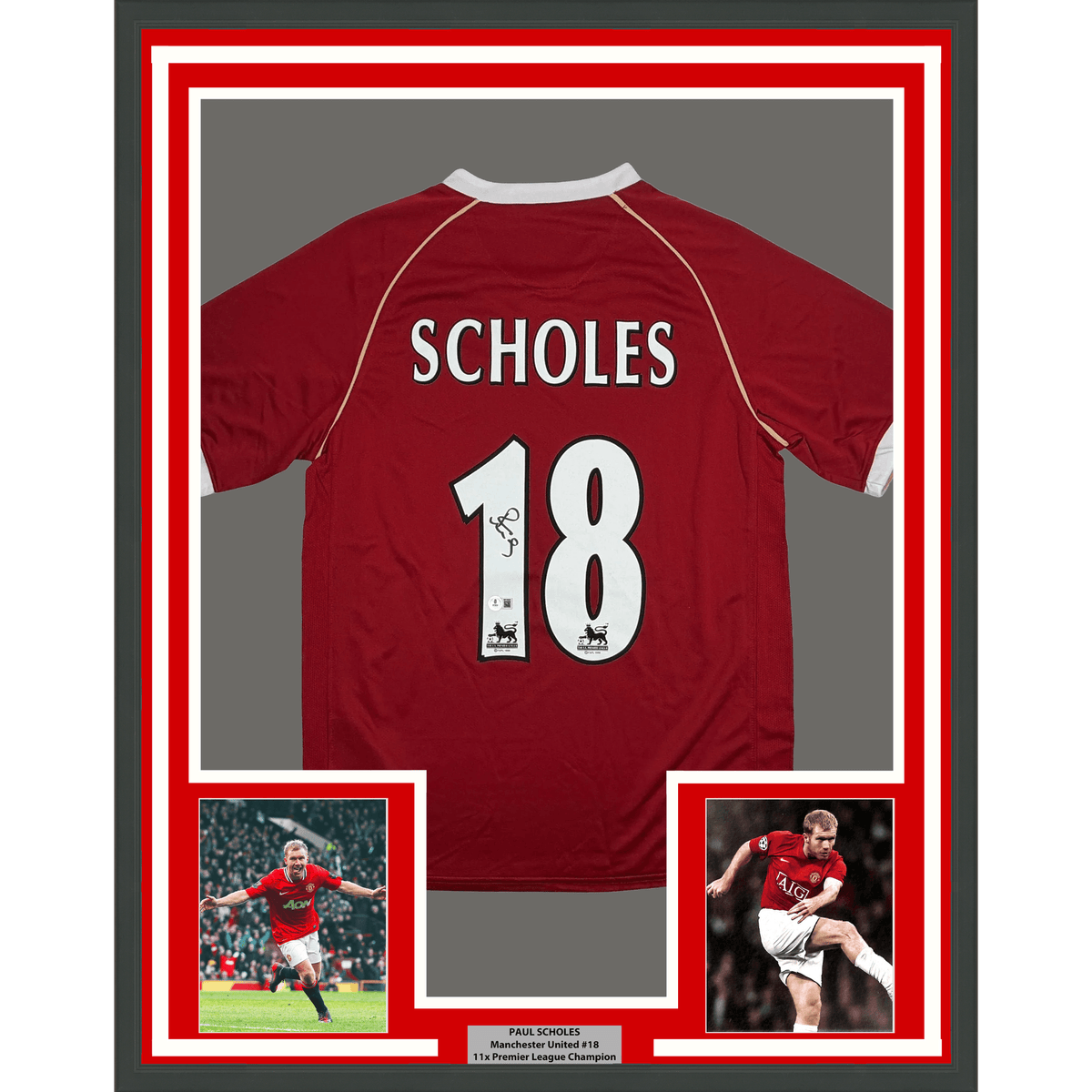 Framed Autographed/Signed Paul Scholes 35x39 Manchester United Maroon Soccer Futbol Jersey Beckett BAS COA