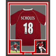 Framed Autographed/Signed Paul Scholes 35x39 Manchester United Maroon Soccer Futbol Jersey Beckett BAS COA