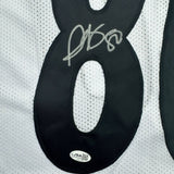 Framed Autographed/Signed Plaxico Burress 35x39 Pittsburgh White Football Jersey JSA COA