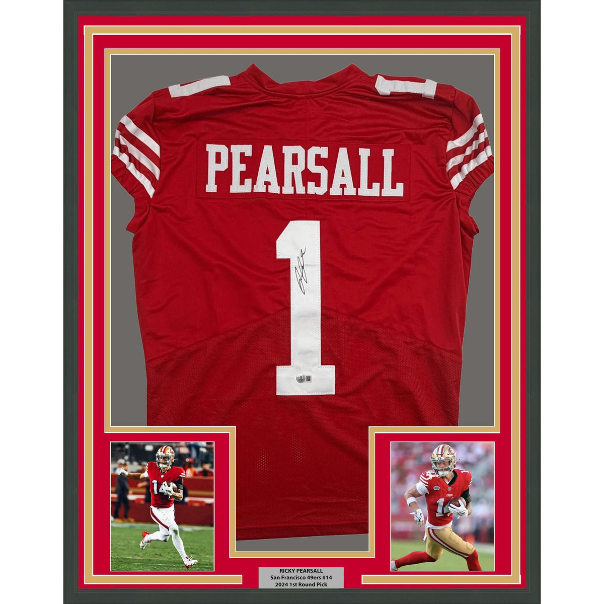 Framed Autographed/Signed Ricky Pearsall 35x39 San Francisco Red Pro Cut Football Jersey Beckett BAS COA