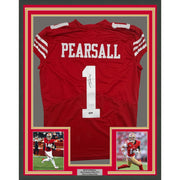 Framed Autographed/Signed Ricky Pearsall 35x39 San Francisco Red Pro Cut Football Jersey Beckett BAS COA
