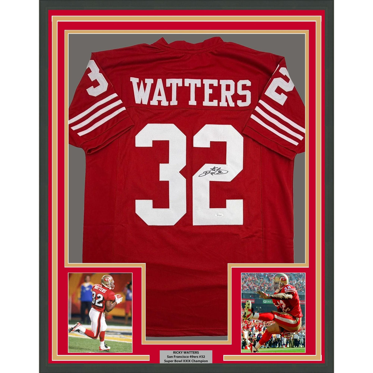 Framed Autographed/Signed Ricky Watters 35x39 San Francisco Red Football Jersey JSA COA