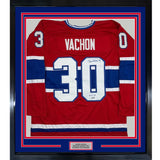 Framed Autographed/Signed Rogie Vachon 35x39 Montreal Red Hockey Jersey Beckett BAS COA