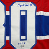 Framed Autographed/Signed Rogie Vachon 35x39 Montreal Red Hockey Jersey Beckett BAS COA