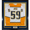 Framed Autographed/Signed Roman Josi 35x39 Nashville White Hockey Jersey JSA COA
