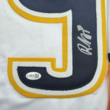 Framed Autographed/Signed Roman Josi 35x39 Nashville White Hockey Jersey JSA COA