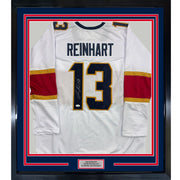 Framed Autographed/Signed Sam Reinhart 35x39 Florida White Hockey Jersey JSA COA