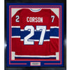 Framed Autographed/Signed Shayne Corson 35x39 Montreal Red Hockey Jersey Beckett BAS COA