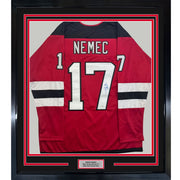 Framed Autographed/Signed Simon Nemec 35x39 New Jersey NJ Red Hockey Jersey JSA COA