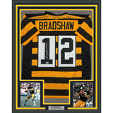 Framed Autographed/Signed Terry Bradshaw 35x39 Pittsburgh Bumble Bee Football Jersey Beckett BAS COA