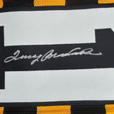 Framed Autographed/Signed Terry Bradshaw 35x39 Pittsburgh Bumble Bee Football Jersey Beckett BAS COA