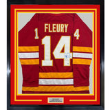 Framed Autographed/Signed Theo Fleury 35x39 Calgary Red Hockey Jersey Beckett BAS COA