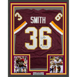 Framed Autographed/Signed Timmy Smith 35x39 Washington Maroon Football Jersey Beckett BAS COA